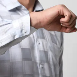 Van Heusen Grey Cotton Regular Fit Checks Shirts image 5