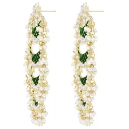 Peora Green Traditional Gold-Plated 4 Layer Half Moon Pearl Dangle Earrings image 5