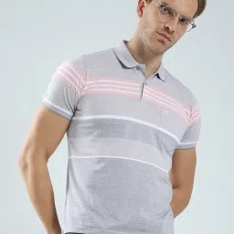 Monte Carlo Grey Regular Fit Striped Polo T-Shirt image 5