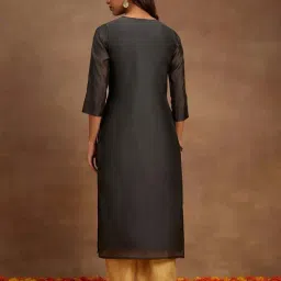 Libas Grey Woven Pattern Straight Kurta image 2