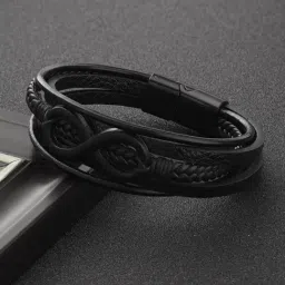 Aatmana Black Brass Leather Multistrand Bracelet-image-74