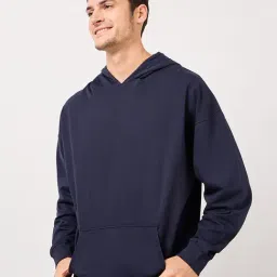 Styli Navy Relaxed Fit Printed Cotton Oversized Hooded Sweatshirt-image-11
