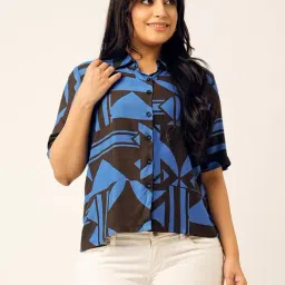Odette Blue & Black Cotton Printed Shirt-image-51