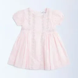 HOP Baby by Westside Pink Floral Embroidered Cotton A-Line Dress-image-99