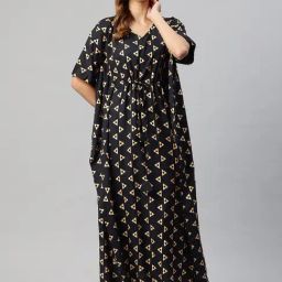 Cottinfab Black Geometric Kaftan Dress-picture-21