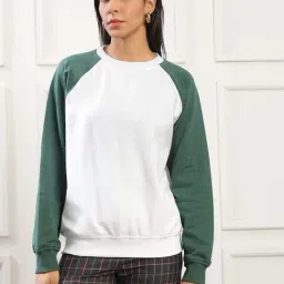 Globus Women Green Colorblock Round Neck Ribbed Hem Pullover Sweatshirt (Fleece 260-280 GSM)-picture-12