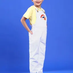 Tales & Stories Kids White Embroidered Dungaree image 5