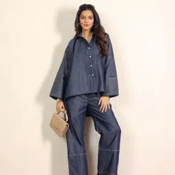 KAORI BY SHREYA AGARWAL Blue Blended Solid Trousers image 5