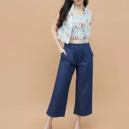 Colour Me By Melange Blue Regular Fit Printed Top image 5