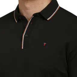 Louis Philippe Black Cotton Slim fit Solid Polo T-Shirts image 5