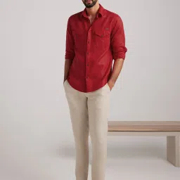 ANDAMEN Red Regular Fit Linen Shirt image 5