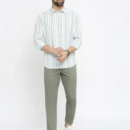 Basics Blue Cotton Slim Fit Striped Shirt image 5
