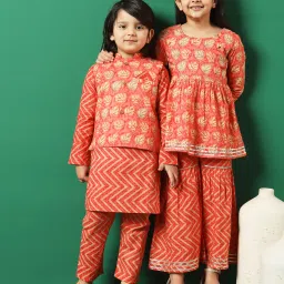 READIPRINT FASHIONS Kids Peach Printed Full Sleeves Kurta, Pyjamas with Jacket image 5