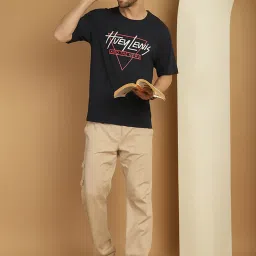 Vimal Jonney Dark Navy Regular Fit Printed Oversized Crew T-Shirt image 5