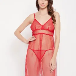 Clovia Red Plain Babydoll With G-String-image-9