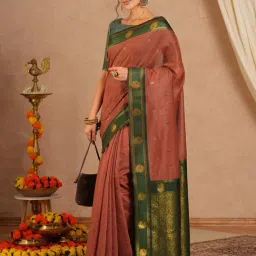 Saree Mall Brown Cotton Self Saree with Blouse Piece-image-88