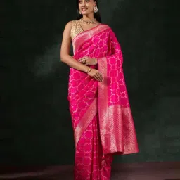 Taneira Pink Woven Saree With Unstitched Blouse-picture-2