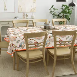 Clasiko Beige Floral Cotton 8-Seater Table Cover image 3