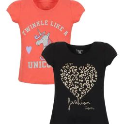 Plum Tree Kids Coral & Black Printed T-Shirts (Pack Of 2)-picture-18