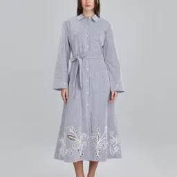 TOMMY HILFIGER Classic Ithaca & Cobalt Blue Cotton Spread Collar Shirt Dress-image-10