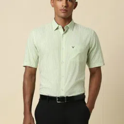 Allen Solly Green Cotton Slim Fit Striped Shirt-picture-15