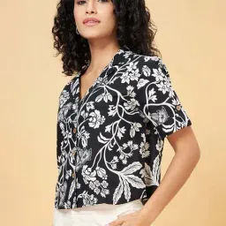 Honey by Pantaloons Jet Black Cotton Printed Shirt image 3