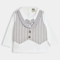 MiArcus Boys White & Grey Striped Full Sleeves Top, Pants, Cap, Mittens with Bib image 3