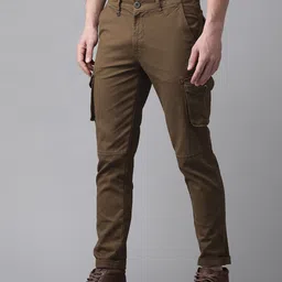 Roadster Men Brown Regular Fit Solid Cargos image 2