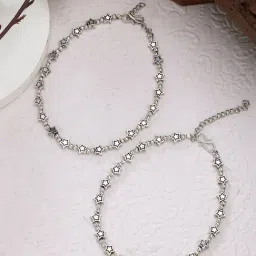NVR Women's Silver-Plated Star Design Anklets - Set of 2-image-52