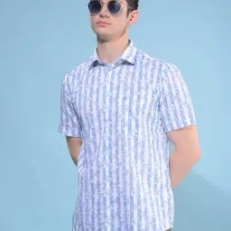 Crimsoune Club Blue Cotton Slim Fit Striped Shirt-picture-43