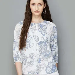 Colour Me by Melange White Cotton Printed Top-image-73