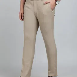 JadeBlue Beige Blended Slim Fit Solid Trouser image 2