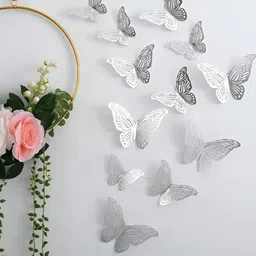 INDIAN ROYALS 12-Pcs Silver 3D Butterfly Self-AdhesiveWallStickers-image-16