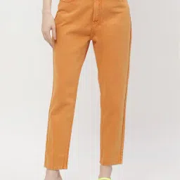 MADAME Orange Cotton Regular Fit Mid Rise Jeans-image-2