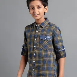 UNDER FOURTEEN ONLY Boys Comfort Fit Buffalo Checked Spread Collar Cotton Casual Shirt image 5