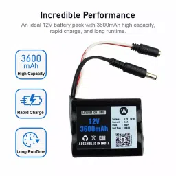 WATTNINE QC1245 3600 mAh 12 V Lithium NMC Battery Black image 3