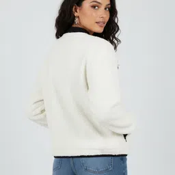 glitchez Relaxed Fit Sherpa Jacket with Chest Pocket and Contrasting Edges image 3