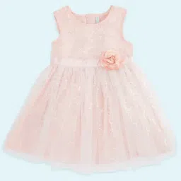 Pantaloons Junior Peach Cotton Applique Party Dress-image-80
