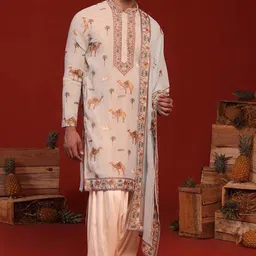 KALPRAAG Veerendra Floral Embroidered Mandarin Collar Kurta with Patiala & Dupatta image 3
