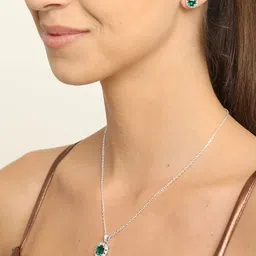 clara 925 Sterling Silver Dark Green Cushion Pendant Earring Chain Jewellery Set | Rhodium Plated, Swiss Zirconia | Gift for Women & Girls image 3