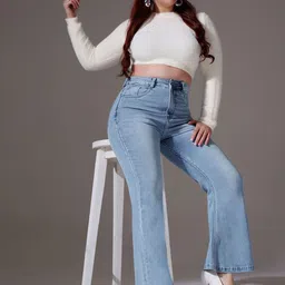 Miss Chase A+ Women Bootcut High-Rise Clean Look Heavy Fade Stretchable Jeans image 3