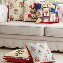 SEJ by Nisha Gupta Set of 5 Ethnic Motif Premium Cushion Covers - Blue-picture-7