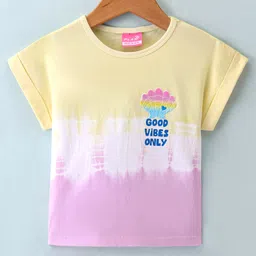 Little Kangaroos 100% Cotton Lycra Half Sleeves T-Shirt with Sea Shell Patch & Text  Print - Yellow-picture-19