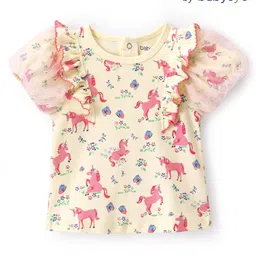 Babyoye Eco Conscious 100% Cotton with Eco Jiva Finish Half Sleeves Top with Unicorn Print - Pink & Yellow-picture-32