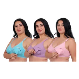 Fabme Pack Of 3 Cotton Sleeveless Solid Nursing Bras - Sea Green Pink & Lavender-image-30