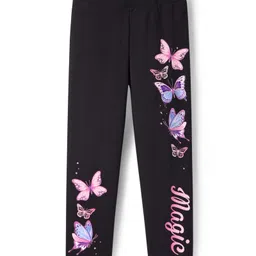 Pine Kids Cotton Lycra Knit Leggings With Butterfly Print - Black-picture-23