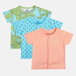 MINI KLUB Cotton Pack Of 3 Half Sleeves Aeroplanes & Caps Printed Jhablas - Green Blue & Peach-image-50