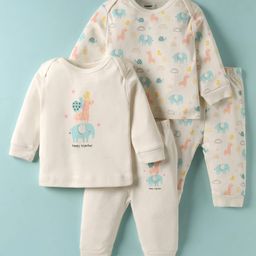 CUCUMBER Sinker Knit Full Sleeves Co-ords Night Suits with Animal Print Pack of 2 - Cream-picture-20