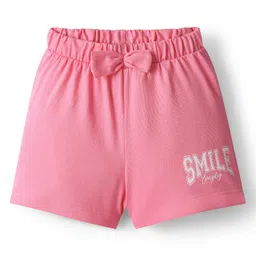 Babyhug Single Jersey Knit Mid Thigh Length Shorts With Bow Applique & Smile Text Print - Pink-picture-25