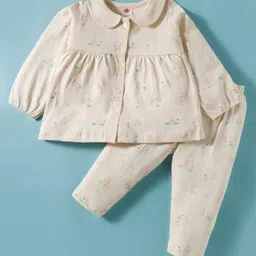 Zero Sinker Knit Full Sleeves Co-ords Night Suit With Animal Print - Beige-picture-37